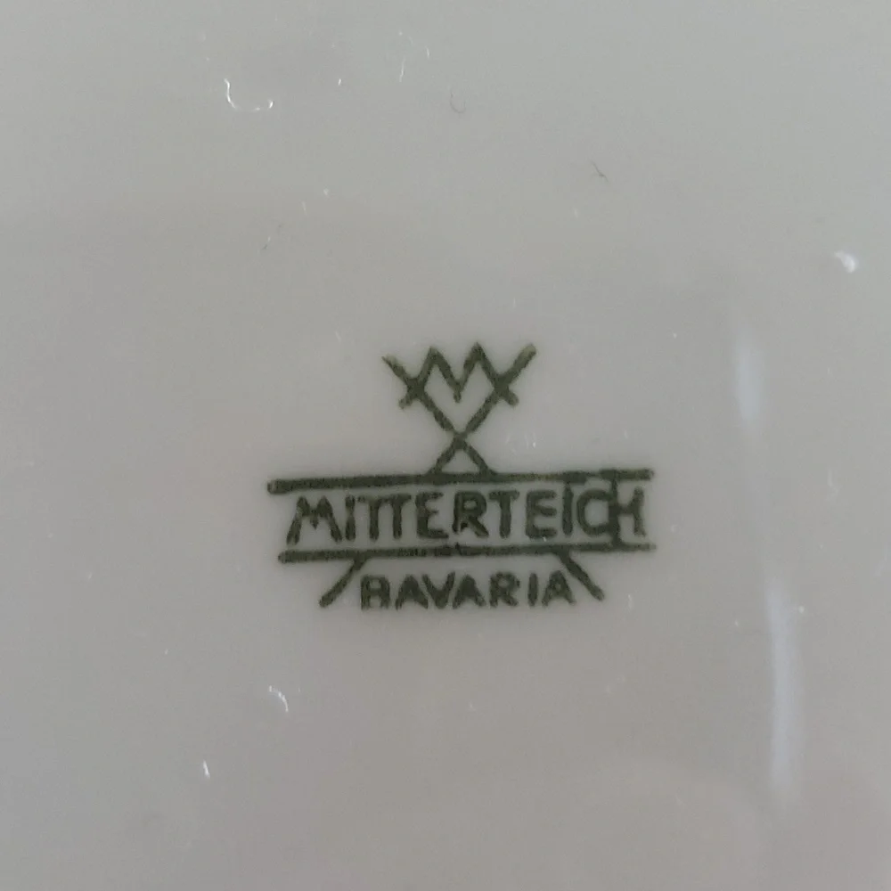 VTG. Mitterteich Bavaria 6 White Porcelain & Green Floral Salad Plates, 7 3/4